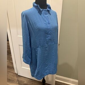 Habitat Clothes To Live In Shirt Blue 3/4 Sleeve large Button Lagenlook
